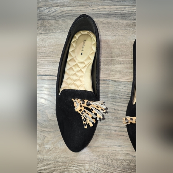 Birdies Flats Shoes Loafers The Blackbird Black Suede Cheetah Tassel 6.5 - Picture 4 of 9